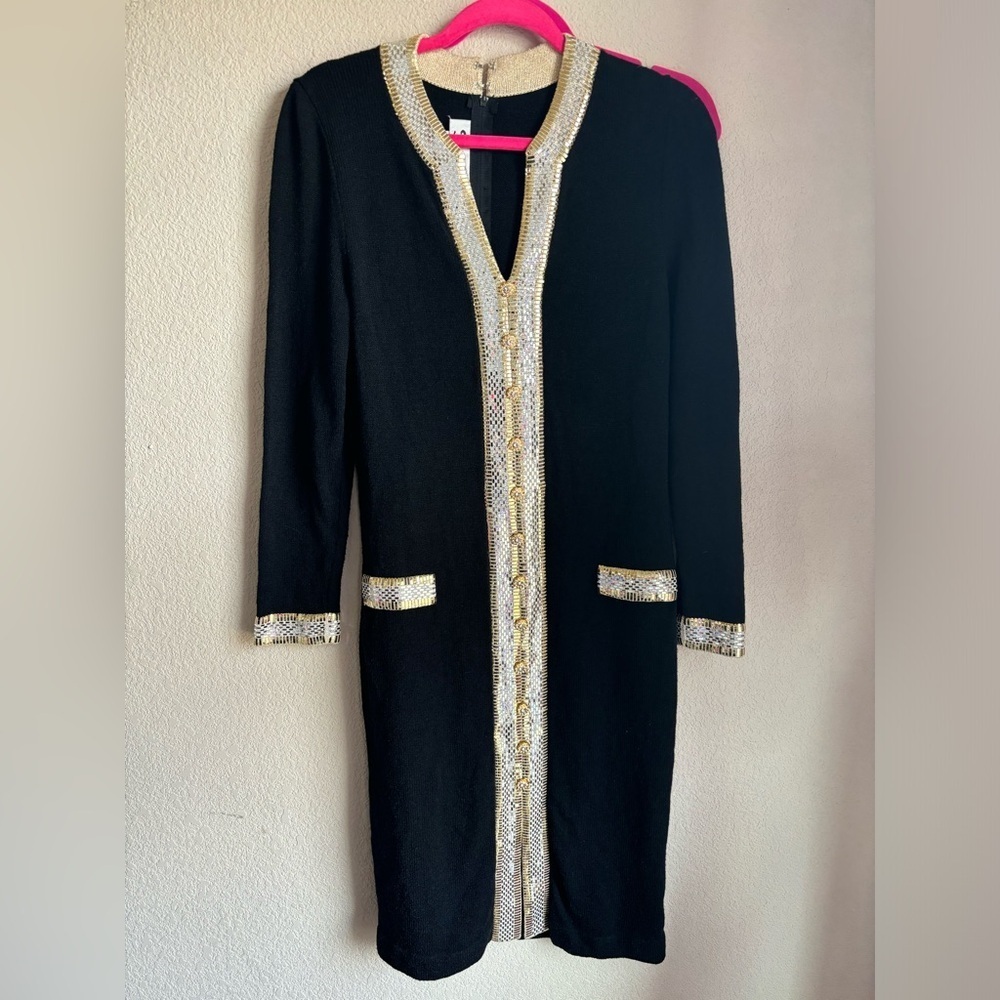 Vintage Toula Santana Gold and Silver Metallic Embellished Knit Dress 6 - Picture 2 of 9